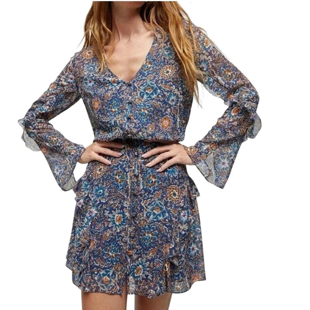 Veronica Beard Camden Silk Floral Mini Dress Size 10 Etch Floral Cerulean NWT
